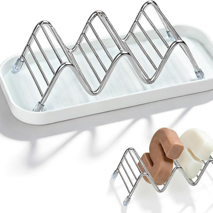 Shower Soap Shampoo Bar Holder, Stainless Steel Self Draining Bathroom Soap Dish Holder with Water Tray, Shower Caddy for Shampoo Bars, Conditioner Bars & Soap (7.4"×3.2")