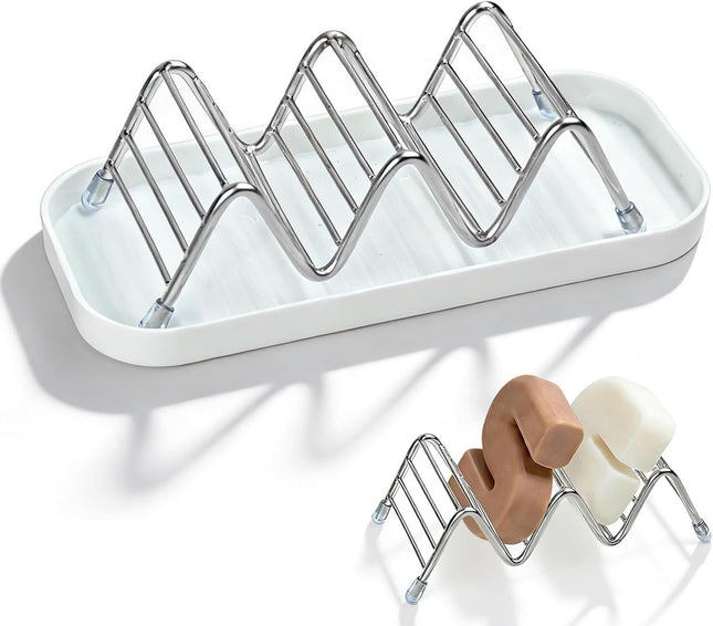 Shower Soap Shampoo Bar Holder Stainless Steel Self Draining Bathroom Soap Dish Holder with Water Tray (7.4