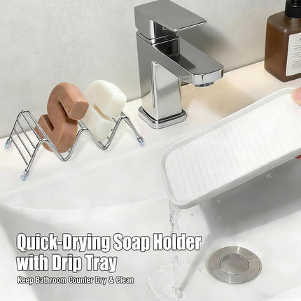 Shower Soap Shampoo Bar Holder, Stainless Steel Self Draining Bathroom Soap Dish Holder with Water Tray, Shower Caddy for Shampoo Bars, Conditioner Bars & Soap (7.4"×3.2")