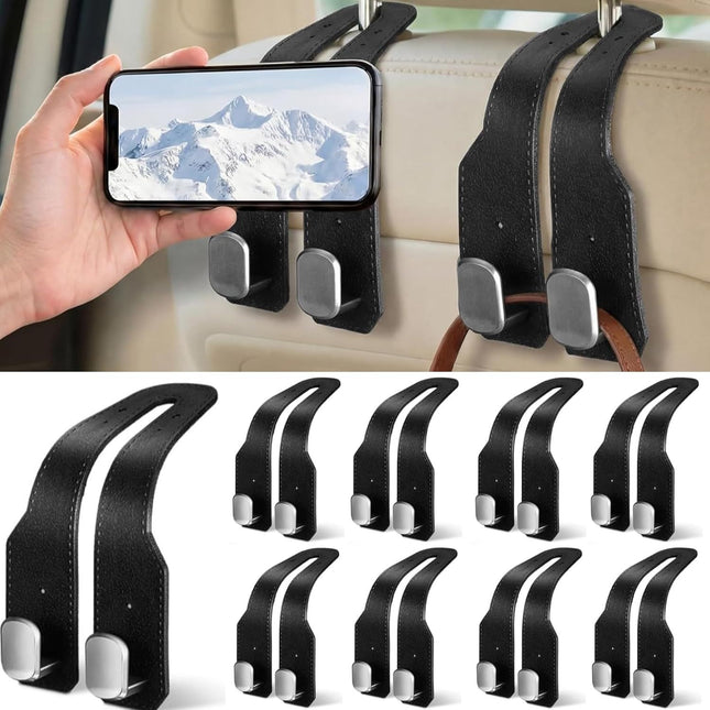 8 Pcs Car Headrest Hooks Purse Holder for Car Seat Headrest Universal Leather Bag Holder with
