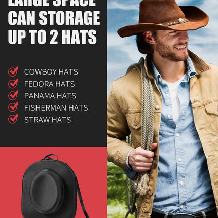 Hat Box for Travel - Crush Proof Cowboy Hat Holder Storage, Hard Travel Hat Carrier Case for Cowboy, Panama & Tweed Hats - Carrying Handle, Luggage Straps & Shoulder - Large