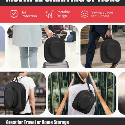 Hat Box for Travel - Crush Proof Cowboy Hat Holder Storage, Hard Travel Hat Carrier Case for Cowboy, Panama & Tweed Hats - Carrying Handle, Luggage Straps & Shoulder - Large