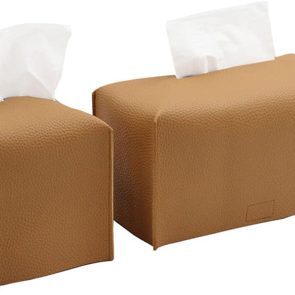 Tissue Box Cover, Modern PU Leather Tissue Box Holder - Decorative Holder/Organizer for Bathroom Vanity Countertop, Night Stands, Office Desk & Car