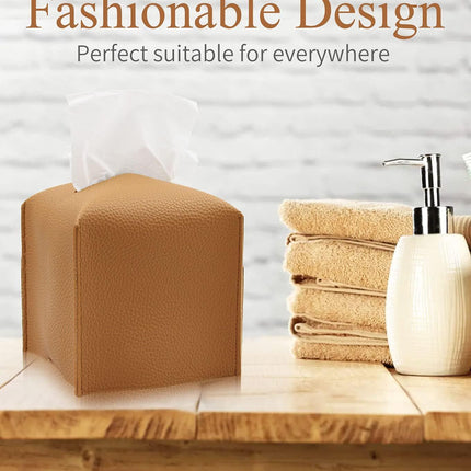 Tissue Box Cover, Modern PU Leather Tissue Box Holder - Decorative Holder/Organizer for Bathroom Vanity Countertop, Night Stands, Office Desk & Car