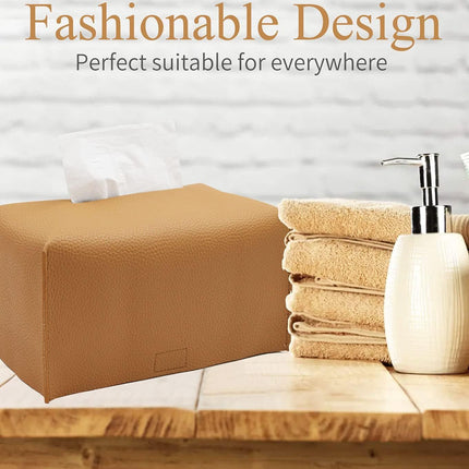 Tissue Box Cover, Modern PU Leather Tissue Box Holder - Decorative Holder/Organizer for Bathroom Vanity Countertop, Night Stands, Office Desk & Car