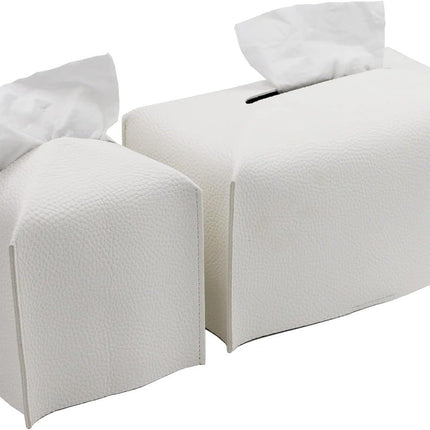 Tissue Box Cover, Modern PU Leather Tissue Box Holder - Decorative Holder/Organizer for Bathroom Vanity Countertop, Night Stands, Office Desk & Car - Off White