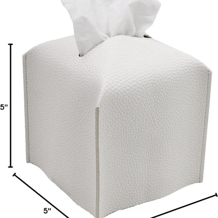 Tissue Box Cover, Modern PU Leather Tissue Box Holder - Decorative Holder/Organizer for Bathroom Vanity Countertop, Night Stands, Office Desk & Car - Off White