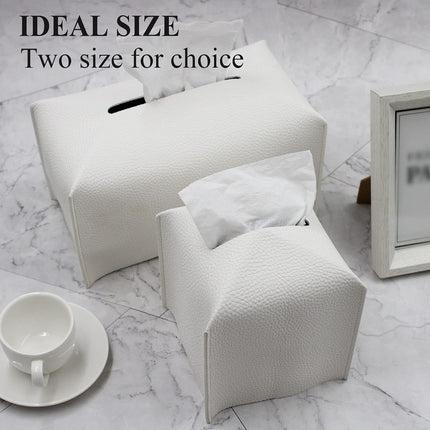 Tissue Box Cover, Modern PU Leather Tissue Box Holder - Decorative Holder/Organizer for Bathroom Vanity Countertop, Night Stands, Office Desk & Car - Off White