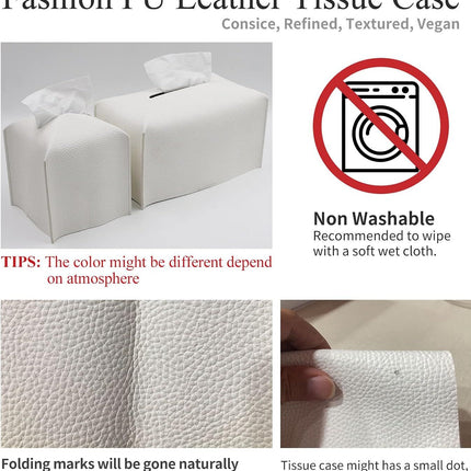 Tissue Box Cover, Modern PU Leather Tissue Box Holder - Decorative Holder/Organizer for Bathroom Vanity Countertop, Night Stands, Office Desk & Car - Off White