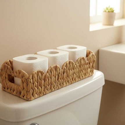 Toilet Tank Basket for Bathroom,Scalloped Edge Wicker Basket for Toilet Paper Storage,Small Baskets for Countertop,Shelves,Living Room,Bedroom,Both Organizer&Decor,Natural Water Hyacinth