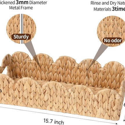 Toilet Tank Basket for Bathroom,Scalloped Edge Wicker Basket for Toilet Paper Storage,Small Baskets for Countertop,Shelves,Living Room,Bedroom,Both Organizer&Decor,Natural Water Hyacinth