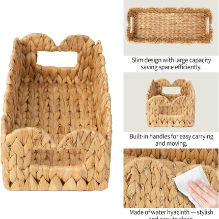 Toilet Tank Basket for Bathroom,Scalloped Edge Wicker Basket for Toilet Paper Storage,Small Baskets for Countertop,Shelves,Living Room,Bedroom,Both Organizer&Decor,Natural Water Hyacinth