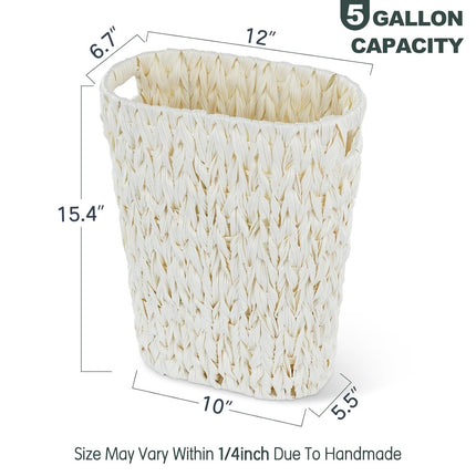 Wicker Trash Can,Bathroom Trash Can,Waterproof Wicker Waste Basket for Bathroom,Narrow Small Waste Basket for Bedroom,Office, Cream White 5 Gallon