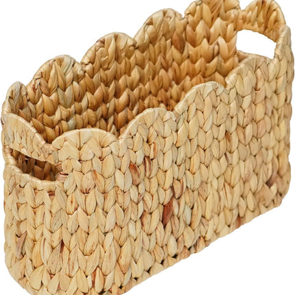 Toilet Paper Storage Basket,Scalloped Wicker Basket for Bathroom Organizers and Storage,Hand-Woven Rattan Bathroom Decor Accessories,Natural Water Hyacinth