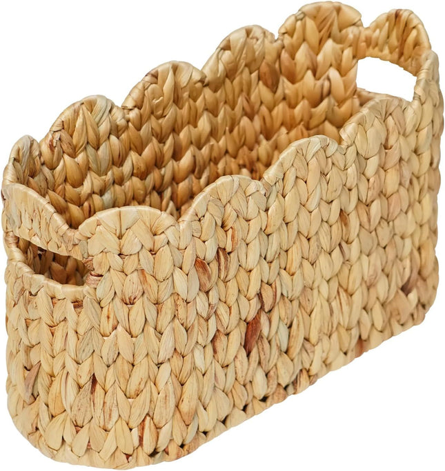 Toilet Paper Storage Basket Scalloped Wicker Basket for Bathroom Organizers and Storage Hand-Woven