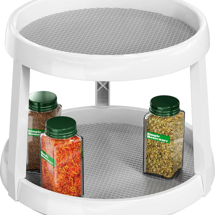 2-Tier Lazy Susan Spice Organizer, 10" Diameter, White/Gray