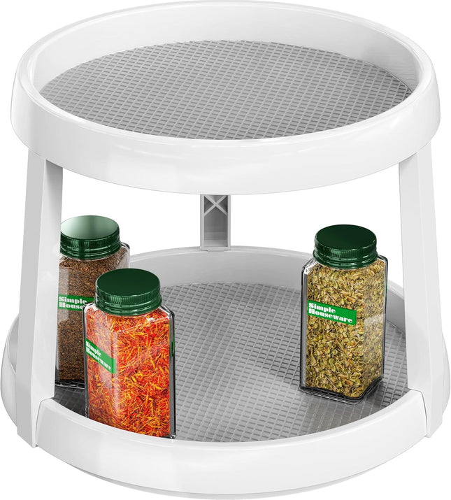 2-Tier Lazy Susan Spice Organizer 10 Diameter White/Gray V1258-DP02-F-958 in White, Grey