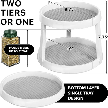 2-Tier Lazy Susan Spice Organizer, 10" Diameter, White/Gray