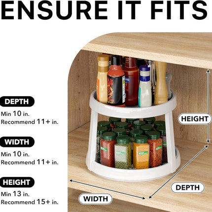 2-Tier Lazy Susan Spice Organizer, 10" Diameter, White/Gray