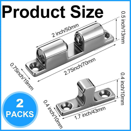 2 Pack Marine Grade 316 Stainless Steel Cabinet Tension Catch 70 mm Double Ball Tension Roller Catch Latch for Ship Hardware, Deck Installation, Cabinet, Closet & Furniture Door