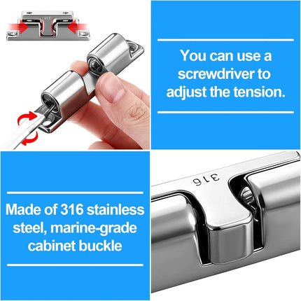 2 Pack Marine Grade 316 Stainless Steel Cabinet Tension Catch 70 mm Double Ball Tension Roller Catch Latch for Ship Hardware, Deck Installation, Cabinet, Closet & Furniture Door