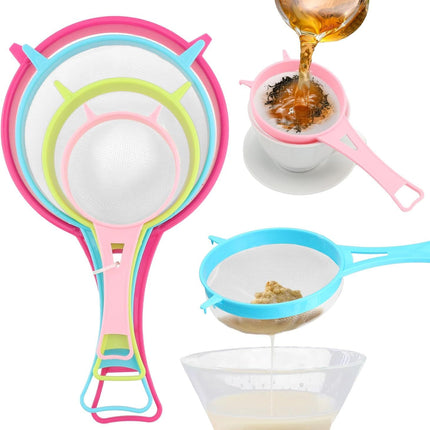4Pcs Fine Mesh Strainer Set, Solid-Liquid Separator Gadget, Plastic Flour Colander with Non Slip Handles, Kitchen Tools for Yogurt Baking Tea Coffee Juice Pasta(4 Size)