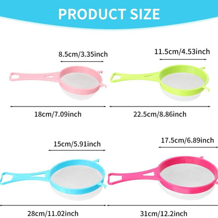 4Pcs Fine Mesh Strainer Set, Solid-Liquid Separator Gadget, Plastic Flour Colander with Non Slip Handles, Kitchen Tools for Yogurt Baking Tea Coffee Juice Pasta(4 Size)