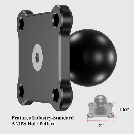 1'' Ball Mount Base with Aluminum Alloy 4-Hole AMPS Square Plate Compatible with RAM Mounts B Size 1 Inch Ball Double Socket Arm