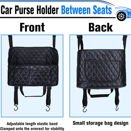Car Purse Holder Between Seats, Leather Auto Front Seat Handbag Organizer Pocket, Large Capacity Car Net Pocket Handbag Holder, Backseat Barrier Storage Bag Fits for Car, Truck, SUV