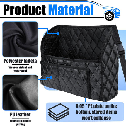 Car Purse Holder Between Seats, Leather Auto Front Seat Handbag Organizer Pocket, Large Capacity Car Net Pocket Handbag Holder, Backseat Barrier Storage Bag Fits for Car, Truck, SUV
