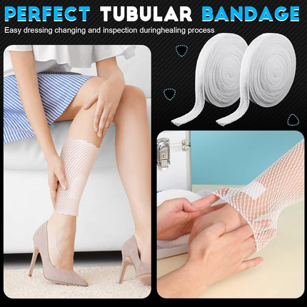 2 Rolls Tubular Bandage Elastic Net Wound Dressing Stretch Dressing Retainer Tubular Elastic Gauze Bandage for Wound Arm, Without The Use of Adhesive Tape (Size 4 for Arm, Leg or Foot)