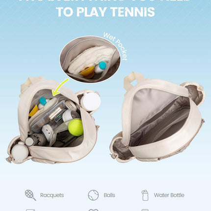 Tennis Bag, Quilted Tennis Sling Crossbody Backpack, Water Resistant Tennis Racket Bags for Women Men, Suitable for Pickleball Tennis Badminton