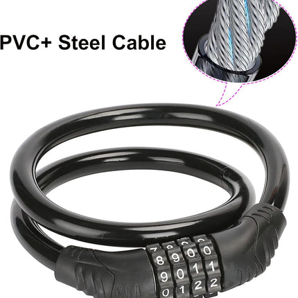 2 PACK Bike Locks Cable,Anti Theft Bicycle Lock Chain,4 Digit Security Resettable Bike Combination Lock Self Coiling Combination Cable Combo Bike Locks Without Mounting Bracket,2 Feetx1/2 Inch (Black)
