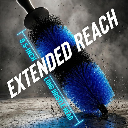 Master Wheel & Tire Brush, Easy Reach Wheel and Rim Deng Brush Long Soft Bristle, Car Tire Brush, Wheel Scrub Brush, Multipurpose use for Wheels Rims Exhaust Tips Motorcycles (Blue)