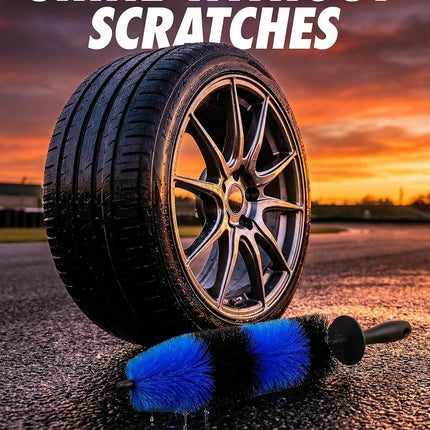 Master Wheel & Tire Brush, Easy Reach Wheel and Rim Deng Brush Long Soft Bristle, Car Tire Brush, Wheel Scrub Brush, Multipurpose use for Wheels Rims Exhaust Tips Motorcycles (Blue)