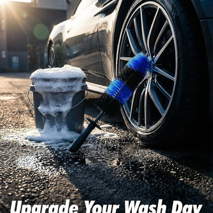Master Wheel & Tire Brush, Easy Reach Wheel and Rim Deng Brush Long Soft Bristle, Car Tire Brush, Wheel Scrub Brush, Multipurpose use for Wheels Rims Exhaust Tips Motorcycles (Blue)