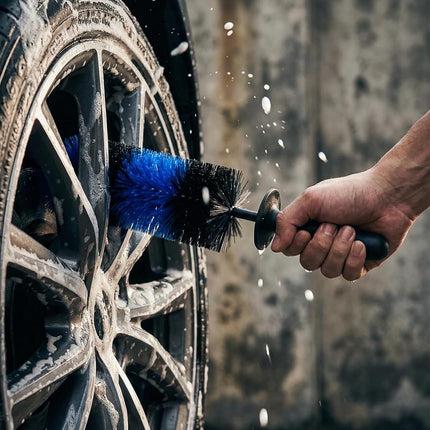 Master Wheel & Tire Brush, Easy Reach Wheel and Rim Deng Brush Long Soft Bristle, Car Tire Brush, Wheel Scrub Brush, Multipurpose use for Wheels Rims Exhaust Tips Motorcycles (Blue)