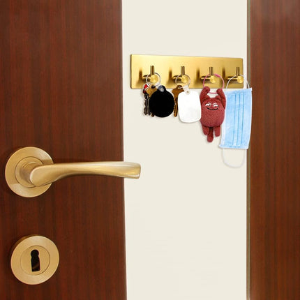 Key Holder for Christmas Wall Decorative, Adhesive Stainless Steel Key Hooks, Key Hanger Key Organizer Towel Hook Coat Hanger for Entryway Hallway Kitchen (Four Rows, Golden 1 PC)