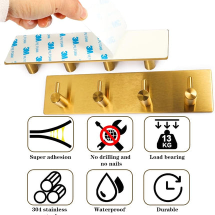 Key Holder for Christmas Wall Decorative, Adhesive Stainless Steel Key Hooks, Key Hanger Key Organizer Towel Hook Coat Hanger for Entryway Hallway Kitchen (Four Rows, Golden 1 PC)