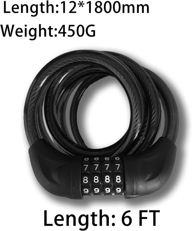Bike Cable Lock 6FT Long 4 Digit Resettable Combination Lock Heavy Duty Steel Cable with – product detail