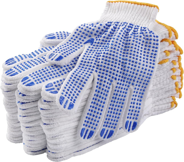 12Pairs Grip Safety Work Gloves Anti-slip Dots Bulk Gloves Moist Cotton Knit Gloves for Garage Warehouse