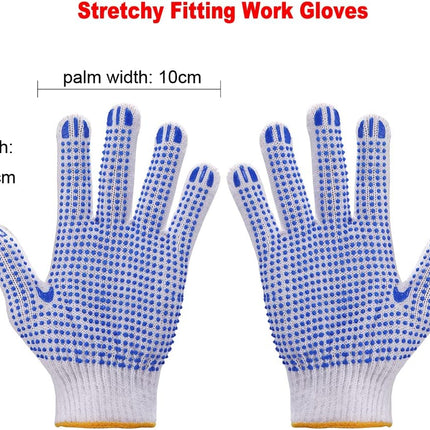 12Pairs Grip Safety Work Gloves Anti-slip Dots Bulk Gloves Moist Cotton Knit Gloves for Garage Warehouse Construction
