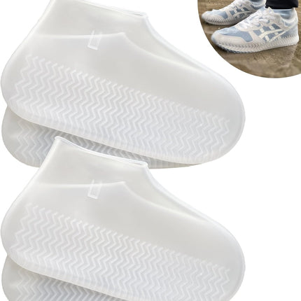 Waterproof Shoe Covers 2 Pairs,Rain Shoe Covers Reusable Silicone Non Slip Shoe Covers for Outdoor,Rain Shoe Covers for Women and Men (Clear, Large)