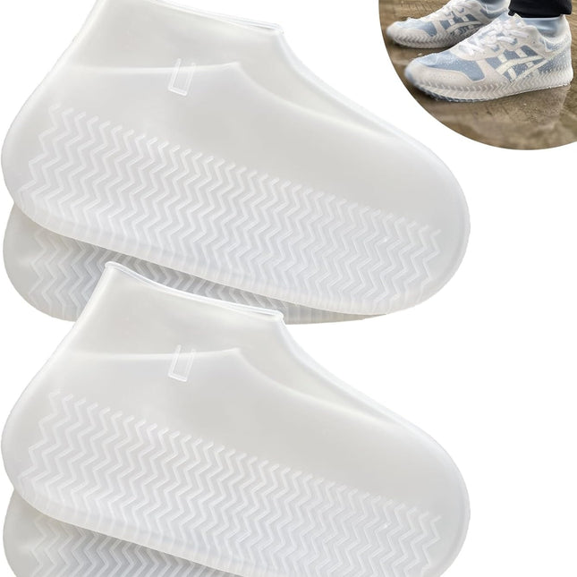 Waterproof Shoe Covers 2 Pairs,Rain Shoe Covers Reusable Silicone Non Slip Shoe Covers for Outdoor,Rain Shoe Covers for Women and Men (Clear, Large)