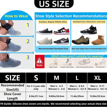 Waterproof Shoe Covers 2 Pairs,Rain Shoe Covers Reusable Silicone Non Slip Shoe Covers for Outdoor,Rain Shoe Covers for Women and Men (Clear, Large)
