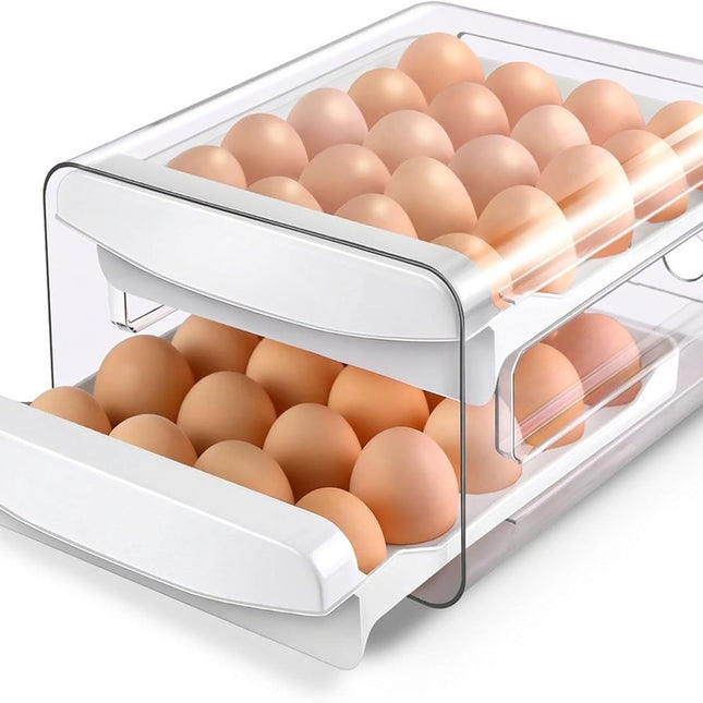 ® Egg Holder for Fridge, 2-Tier Stackable 40 Eggs Organizer Drawer for Refrigerator, Space-Saving Egg Container, Clear Plastic Egg Tray for Kitchen Storage