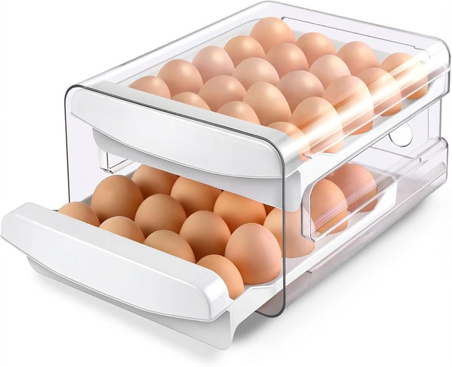 Egg Holder for Fridge 2-Tier Stackable 40 Eggs Organizer Drawer for Refrigerator Space-Saving Egg Container