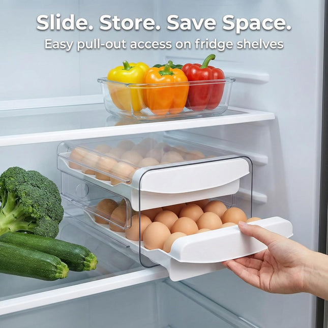Egg Holder for Fridge 2-Tier Stackable 40 Eggs Organizer Drawer for Refrigerator Space-Saving Egg – product detail