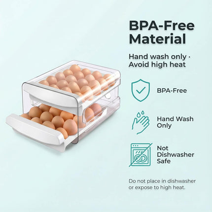® Egg Holder for Fridge, 2-Tier Stackable 40 Eggs Organizer Drawer for Refrigerator, Space-Saving Egg Container, Clear Plastic Egg Tray for Kitchen Storage