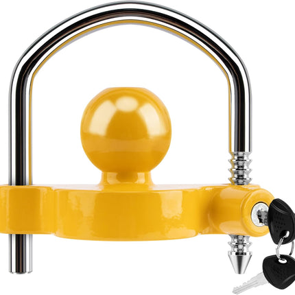 Trailer Coupler Lock Universal Adjustable Heavy-Duty Steel Trailer Hitch Lock, Anti Theft Trailer Ball Lock Towing Lock for Towing Trailer Security Fits 1-7/8",2”, 2-5/16" Coupler Yellow